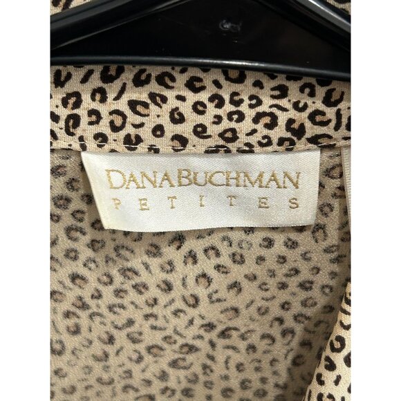 Dana Buchman Petites Leopard Print Silk Button Up Long Sleeve Blouse Size 4 - Picture 5 of 10
